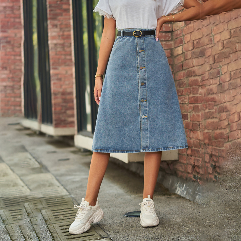 A-Line Skirt Midi - Saia Midi Versátil de Jeans Lavado