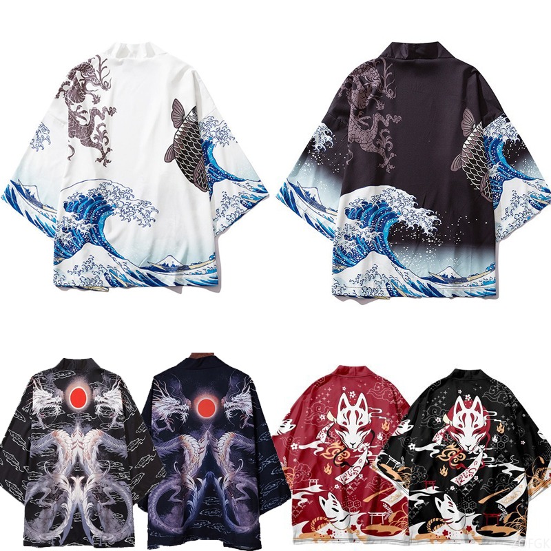 Women'S Fashion Kimono - Estilo chinês harajuku haori impresso capa