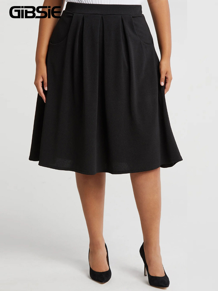 A-Line Skirt Midi - Gibsie plus size cor sólida malha