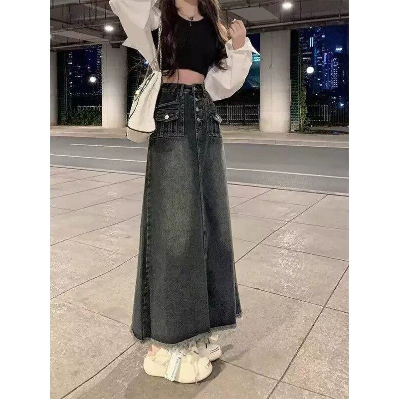 A-Line Skirt Midi - Saia Jeans Midi Feminina de Cintura