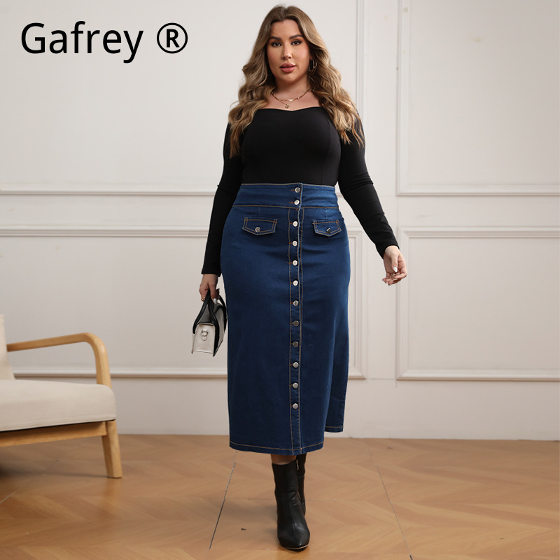 A-Line Skirt Midi - Saia Jeans Plus Size de Cintura
