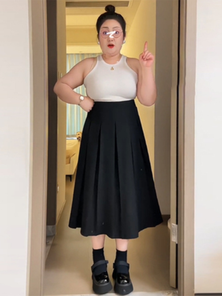 A-Line Skirt Midi - Saia Midi Plissada Plus Size Casual