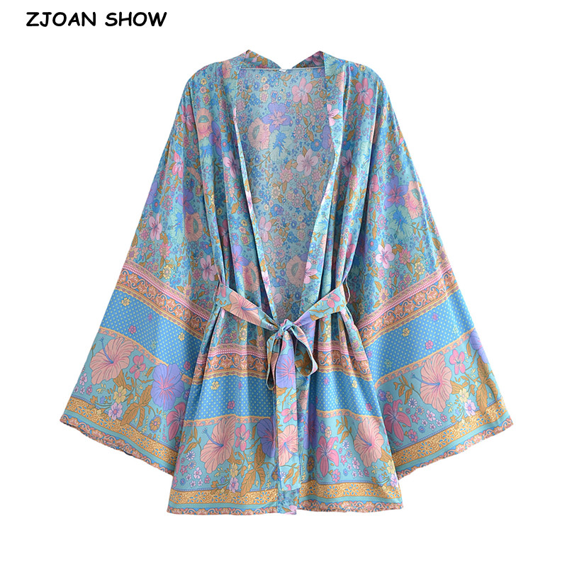 Women'S Fashion Kimono - Camisa Kimono BOHO Feminina Azul com