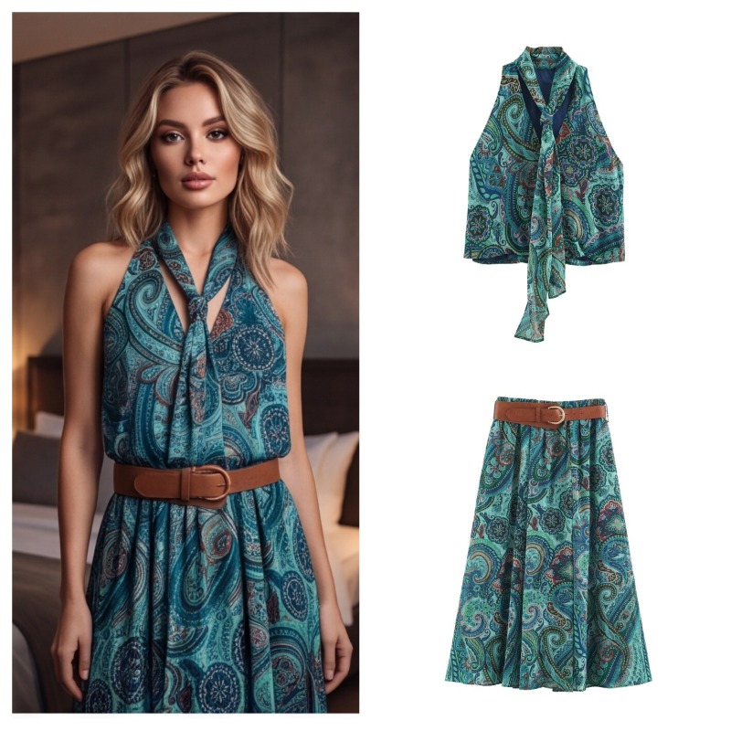 A-Line Skirt Midi - Conjuntos de Duas Peças para Mulheres: