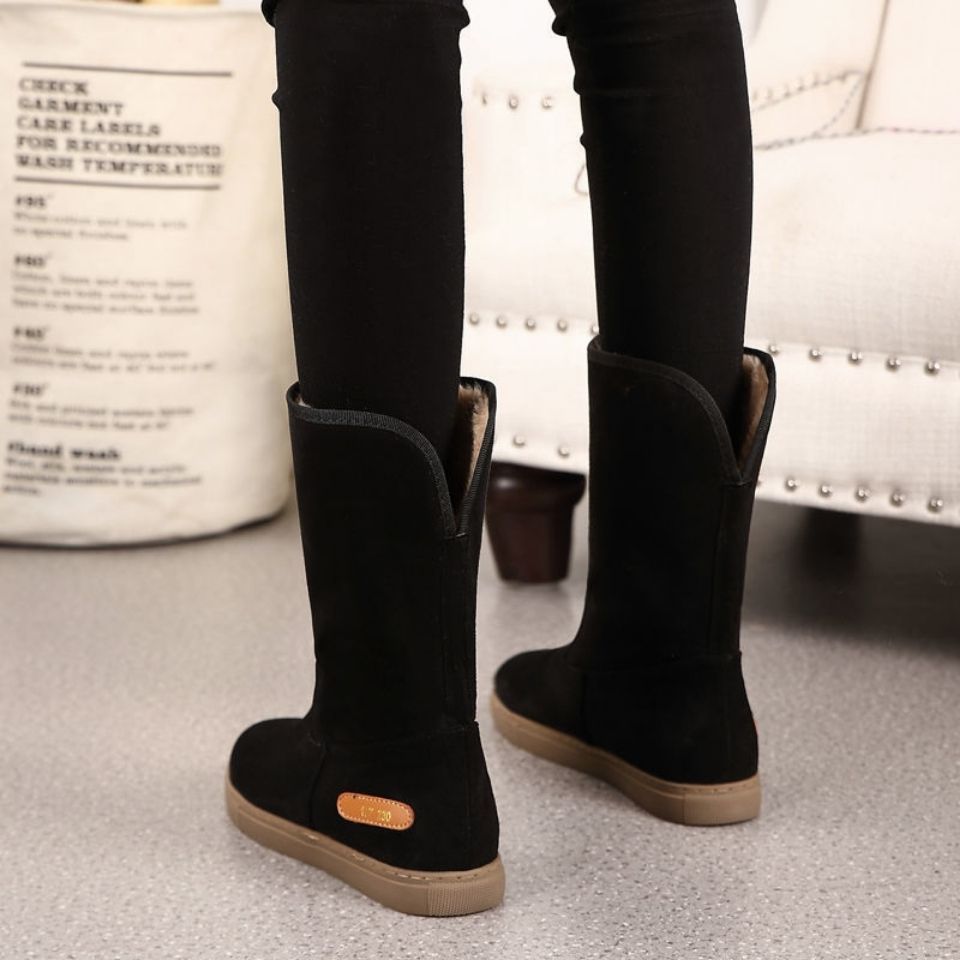 Women Fashion Online - Preto velo-forrado mulher sapatos meio alto