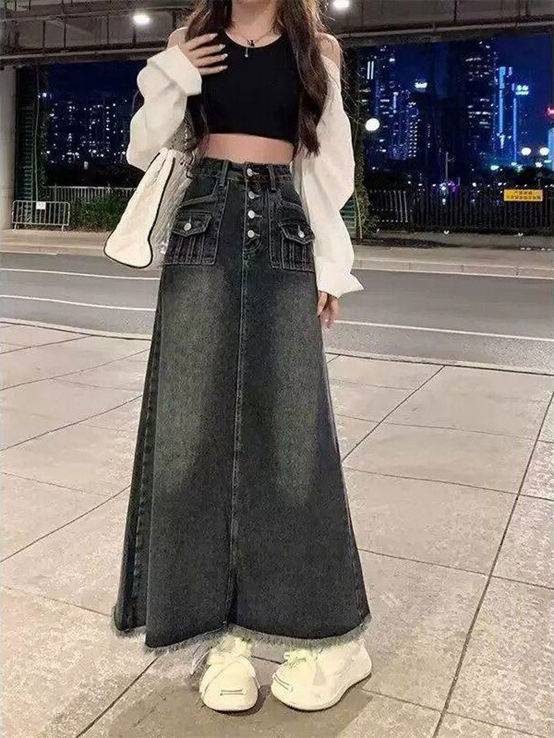 Saia Jeans Midi Feminina de Ci - A-Line Skirt Midi avaliação e preço