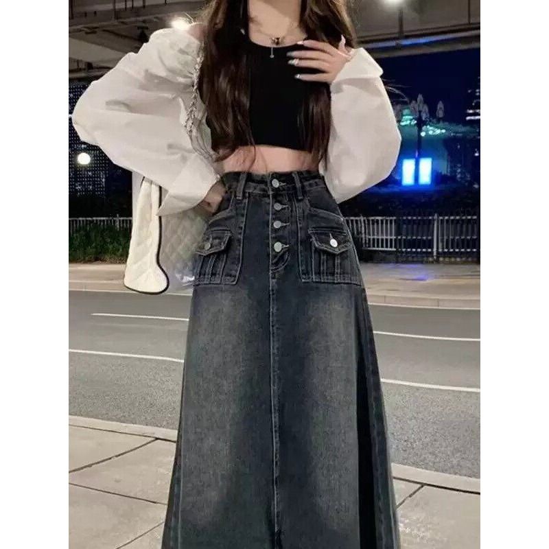 Saia Jeans Midi Feminina de Ci - A-Line Skirt Midi avaliação e preço