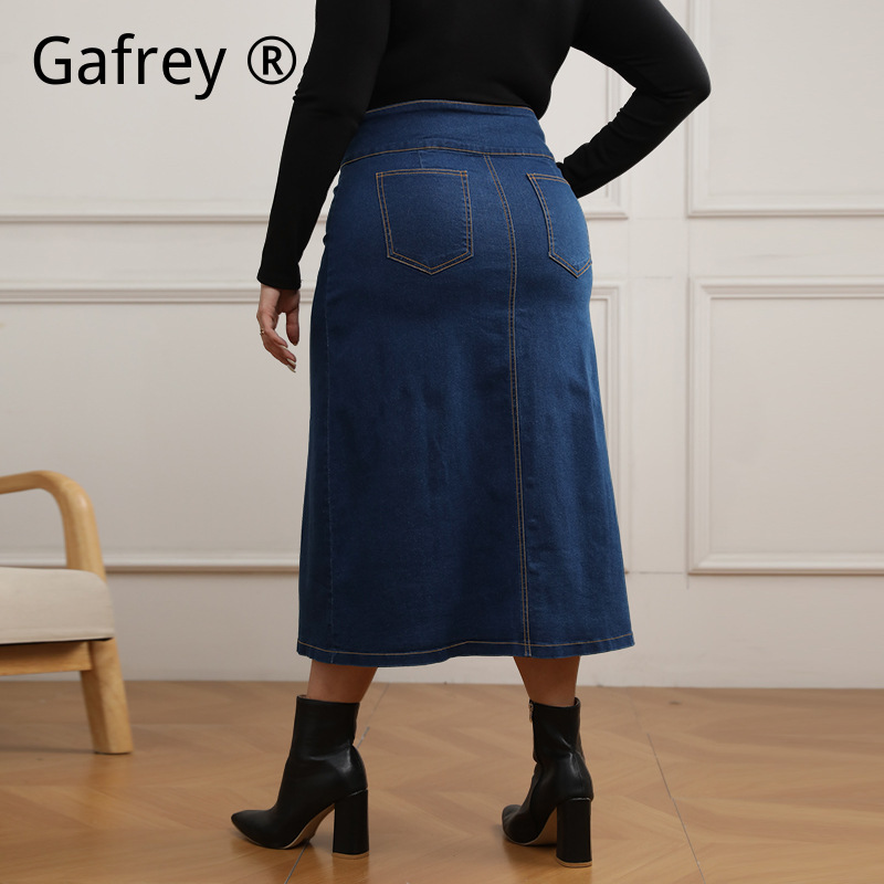 Saia Jeans Plus Size de Cintur - A-Line Skirt Midi avaliação e preço