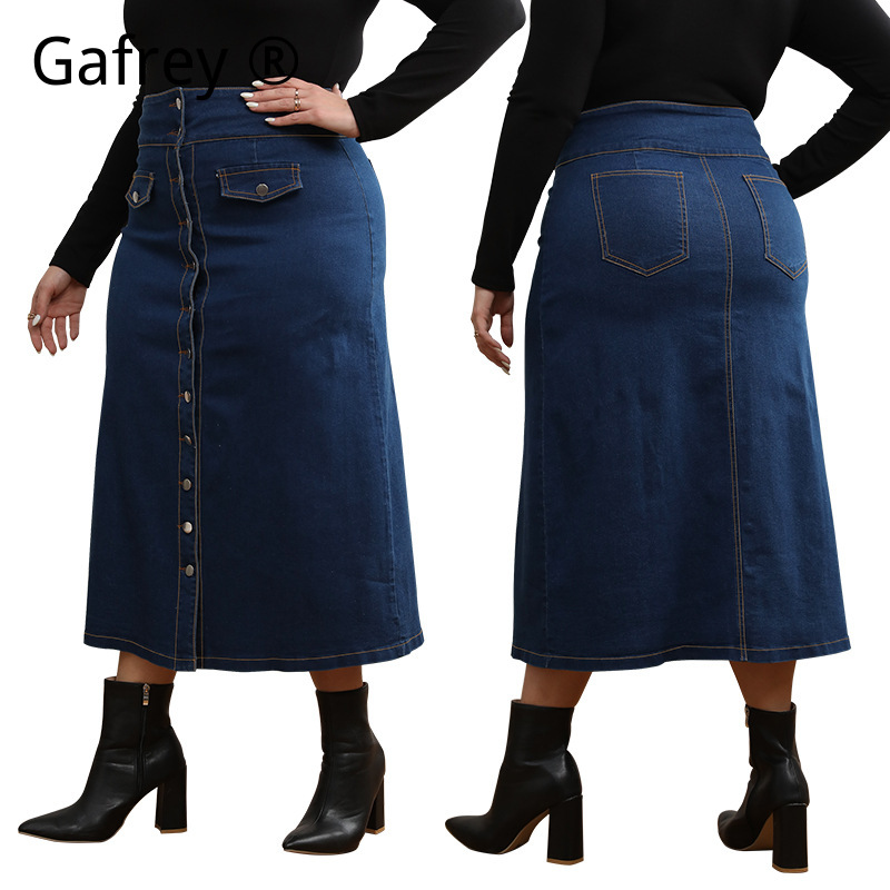 Saia Jeans Plus Size de Cintur - A-Line Skirt Midi avaliação e preço