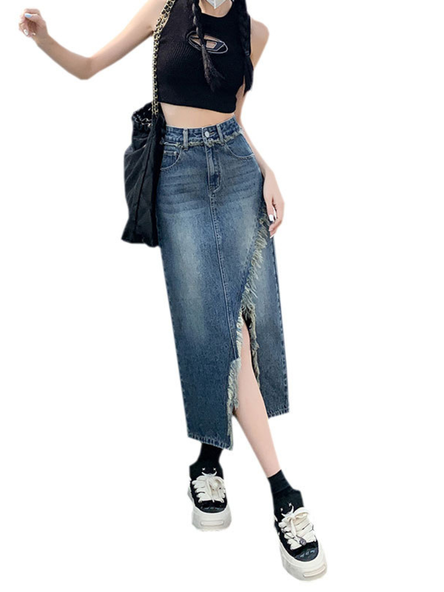 Saia Jeans Feminina de Cintura - A-Line Skirt Midi avaliação e preço