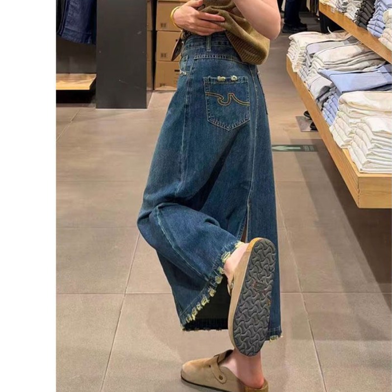 Saia Jeans Feminina com Bainha - A-Line Skirt Midi avaliação e preço