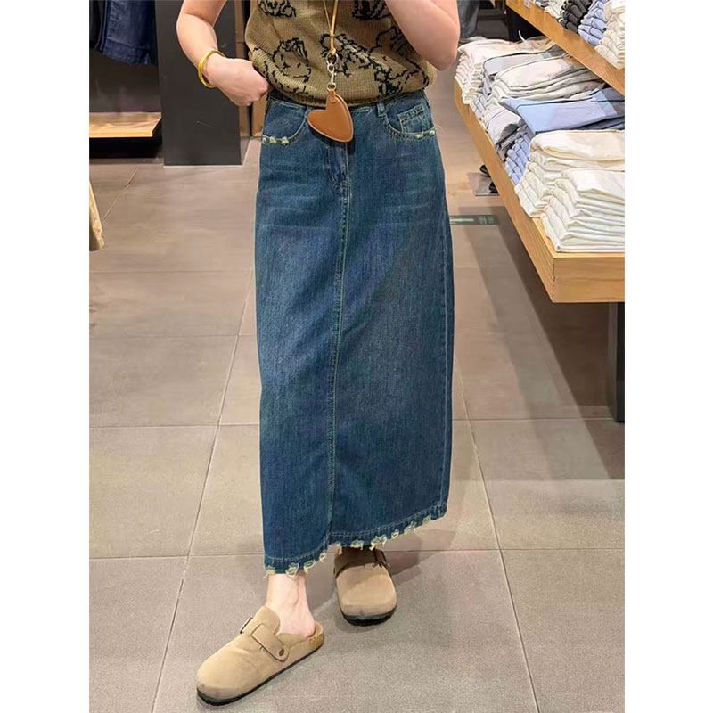 Saia Jeans Feminina com Bainha - A-Line Skirt Midi avaliação e preço